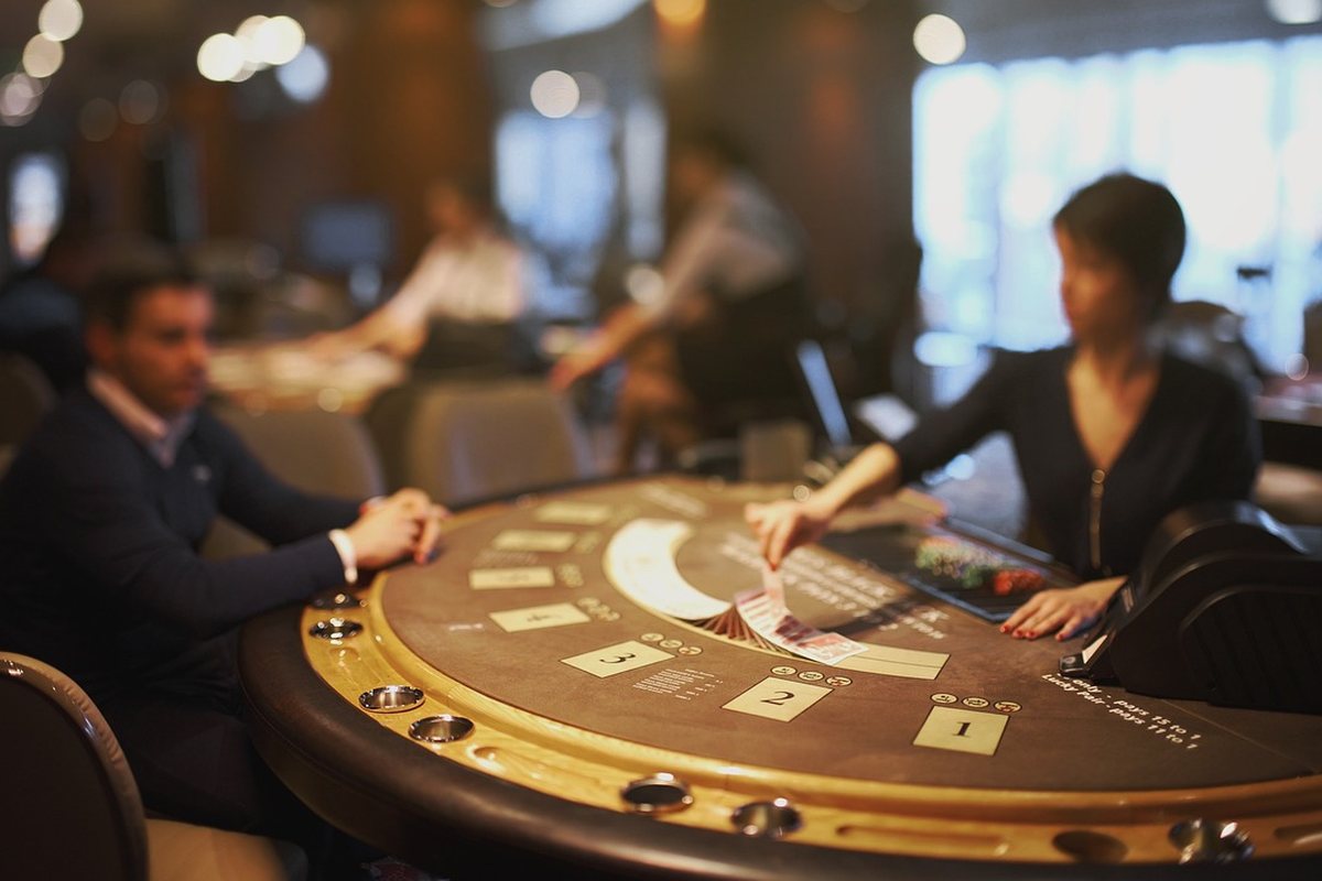 Blackjack table with cards and chips