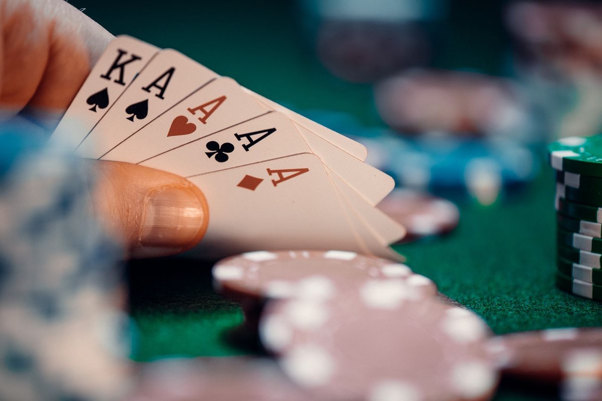 Poker table with chips and cards