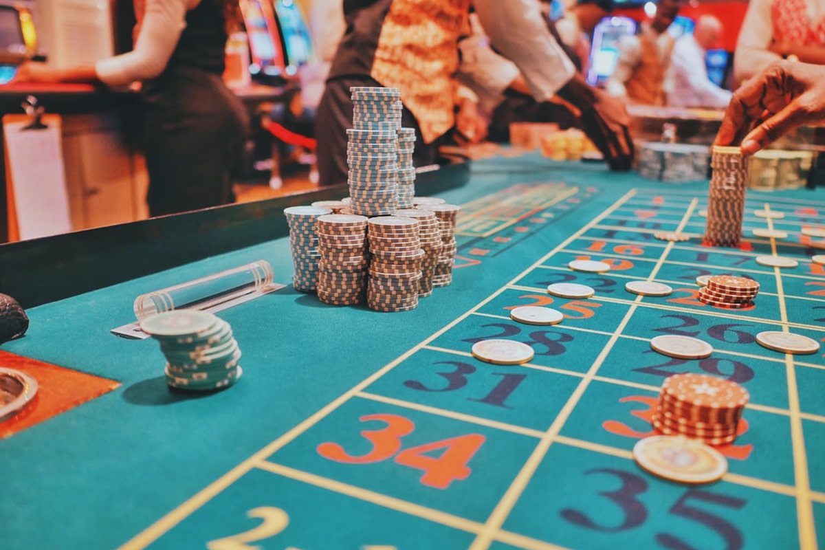 Craps table with dice